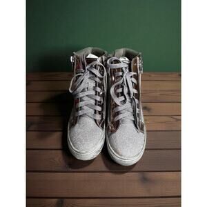 Lauren Lorraine Skippy Pewter Glitter High-Top Sneakers Women’s 7 | Glam Sparkle